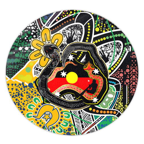 Australia Rainbow Serpent Aboriginal Round Rug - Dreamtime Rainbow Serpent Creates Australia Round Rug Australia Rainbow Serpent Aboriginal Round Rug - Dreamtime Rainbow Serpent Creates Australia Round Rug