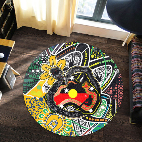 Australia Rainbow Serpent Aboriginal Round Rug - Dreamtime Rainbow Serpent Creates Australia Round Rug Australia Rainbow Serpent Aboriginal Round Rug - Dreamtime Rainbow Serpent Creates Australia Round Rug