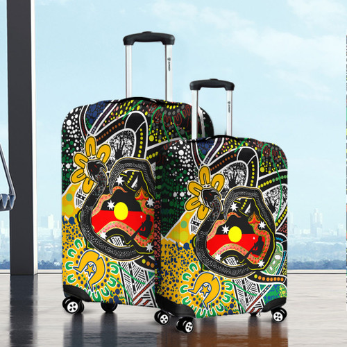Australia Rainbow Serpent Aboriginal Luggage Cover - Dreamtime Rainbow Serpent Creates Australia Luggage Cover Australia Rainbow Serpent Aboriginal Luggage Cover - Dreamtime Rainbow Serpent Creates Australia Luggage Cover