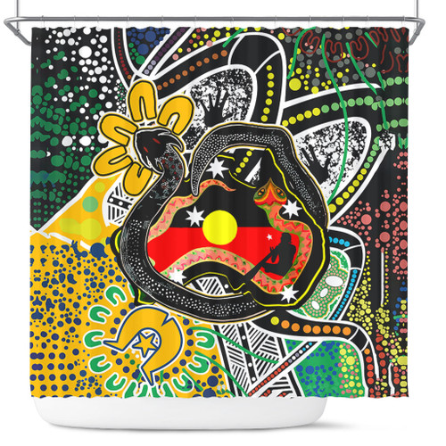 Australia Rainbow Serpent Aboriginal Shower Curtain - Dreamtime Rainbow Serpent Creates Australia Shower Curtain