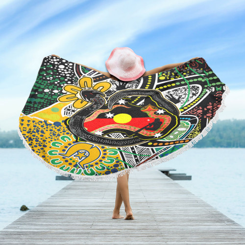 Australia Rainbow Serpent Aboriginal Beach Blanket - Dreamtime Rainbow Serpent Creates Australia Beach Blanket Australia Rainbow Serpent Aboriginal Beach Blanket - Dreamtime Rainbow Serpent Creates Australia Beach Blanket