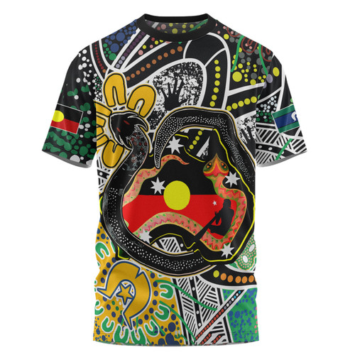 Australia Rainbow Serpent Aboriginal T-shirt - Dreamtime Rainbow Serpent Creates Australia T-shirt