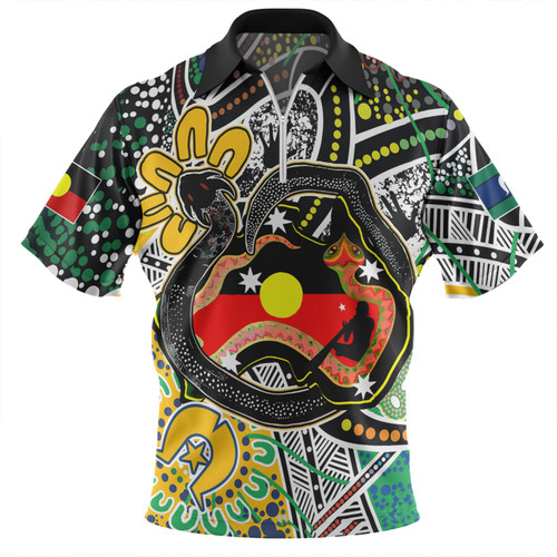 Australia Rainbow Serpent Aboriginal Zip Polo Shirt - Dreamtime Rainbow Serpent Creates Australia Zip Polo Shirt