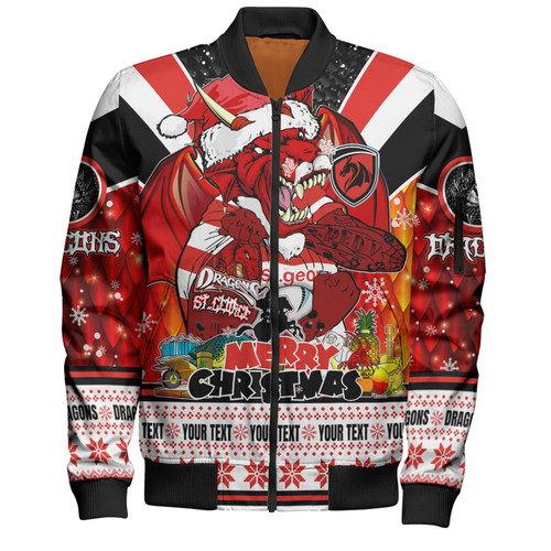 St. George Illawarra Dragons Christmas Custom Bomber Jacket - Dragons Santa Aussie Big Things Bomber Jacket St. George Illawarra Dragons Christmas Custom Bomber Jacket - Dragons Santa Aussie Big Things Bomber Jacket
