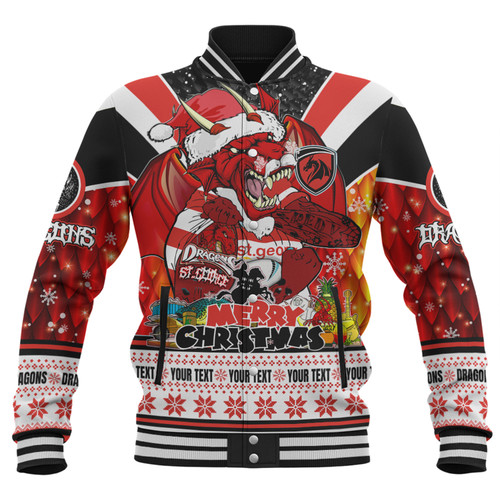 St. George Illawarra Dragons Christmas Custom Baseball Jacket - Dragons Santa Aussie Big Things Baseball Jacket St. George Illawarra Dragons Christmas Custom Baseball Jacket - Dragons Santa Aussie Big Things Baseball Jacket