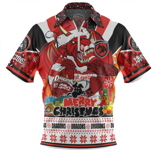 St. George Illawarra Dragons Christmas Custom Zip Polo Shirt - Dragons Santa Aussie Big Things Zip Polo Shirt