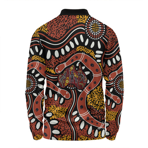 Australia Rainbow Serpent Aboriginal Long Sleeve Polo Shirt - Aboriginal Dot Art Snake Artwork Long Sleeve Polo Shirt Australia Rainbow Serpent Aboriginal Long Sleeve Polo Shirt - Aboriginal Dot Art Snake Artwork Long Sleeve Polo Shirt