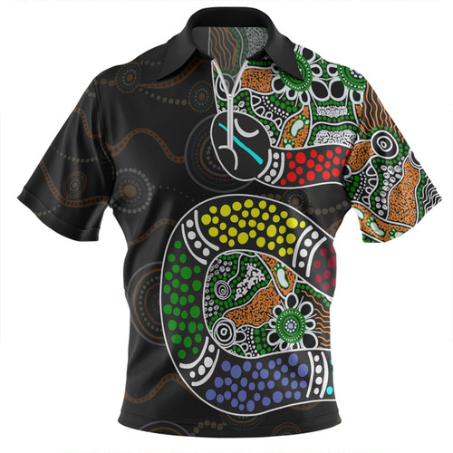 Australia Rainbow Serpent Aboriginal Zip Polo Shirt - Dreamtime Rainbow Serpent Contemporary Style Zip Polo Shirt