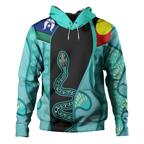 Australia Aboriginal Custom Hoodie - Turquoise Indigenous Rainbow Serpent Inspired Hoodie