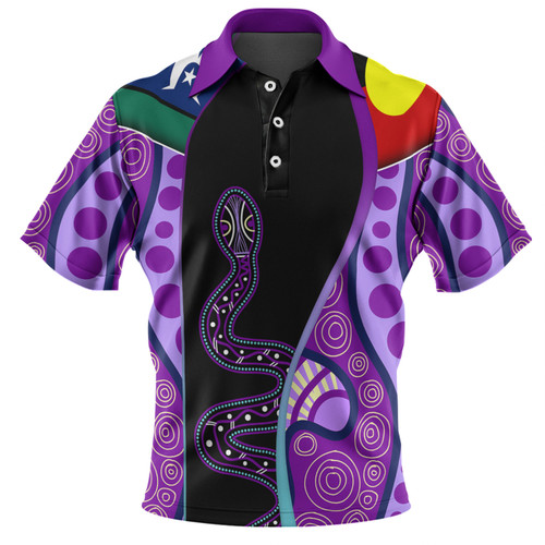 Australia Aboriginal Custom Polo Shirt - Purple Indigenous Rainbow Serpent Inspired Polo Shirt