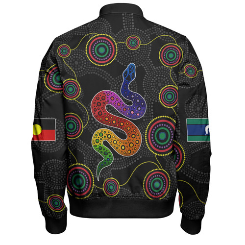 Australia Aboriginal Custom Bomber Jacket - Indigenous Dreaming Rainbow Serpent Inspired Bomber Jacket Australia Aboriginal Custom Bomber Jacket - Indigenous Dreaming Rainbow Serpent Inspired Bomber Jacket