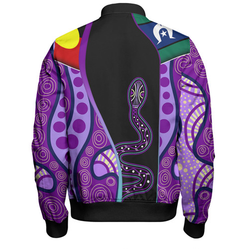 Australia Aboriginal Custom Bomber Jacket - Purple Indigenous Rainbow Serpent Inspired Bomber Jacket Australia Aboriginal Custom Bomber Jacket - Purple Indigenous Rainbow Serpent Inspired Bomber Jacket