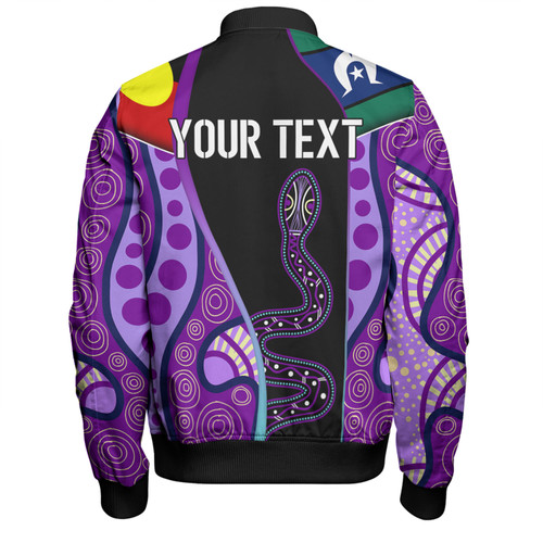 Australia Aboriginal Custom Bomber Jacket - Purple Indigenous Rainbow Serpent Inspired Bomber Jacket Australia Aboriginal Custom Bomber Jacket - Purple Indigenous Rainbow Serpent Inspired Bomber Jacket