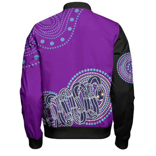 Australia Aboriginal Custom Bomber Jacket - Purple Rainbow Serpent Dreaming Inspired Bomber Jacket Australia Aboriginal Custom Bomber Jacket - Purple Rainbow Serpent Dreaming Inspired Bomber Jacket