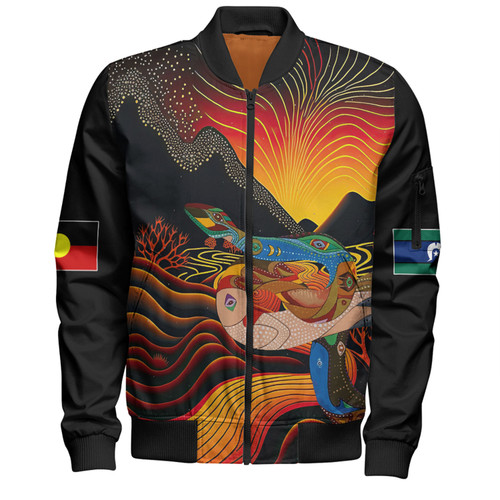 Australia Aboriginal Custom Bomber Jacket - Rainbow Serpent In Aboriginal Dreaming Art Inspired Bomber Jacket