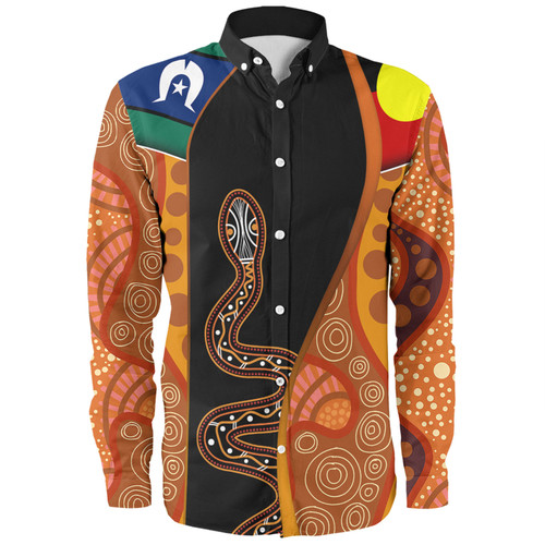 Australia Aboriginal Custom Long Sleeve Shirt - Indigenous Rainbow Serpent Inspired Long Sleeve Shirt