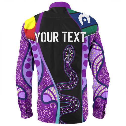 Australia Aboriginal Custom Long Sleeve Shirt - Purple Indigenous Rainbow Serpent Inspired Long Sleeve Shirt Australia Aboriginal Custom Long Sleeve Shirt - Purple Indigenous Rainbow Serpent Inspired Long Sleeve Shirt