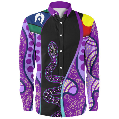 Australia Aboriginal Custom Long Sleeve Shirt - Purple Indigenous Rainbow Serpent Inspired Long Sleeve Shirt