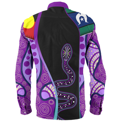 Australia Aboriginal Custom Long Sleeve Shirt - Purple Indigenous Rainbow Serpent Inspired Long Sleeve Shirt Australia Aboriginal Custom Long Sleeve Shirt - Purple Indigenous Rainbow Serpent Inspired Long Sleeve Shirt
