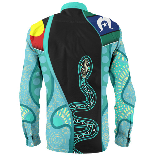 Australia Aboriginal Custom Long Sleeve Shirt - Turquoise Indigenous Rainbow Serpent Inspired Long Sleeve Shirt Australia Aboriginal Custom Long Sleeve Shirt - Turquoise Indigenous Rainbow Serpent Inspired Long Sleeve Shirt