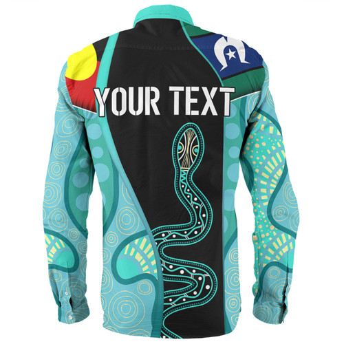 Australia Aboriginal Custom Long Sleeve Shirt - Turquoise Indigenous Rainbow Serpent Inspired Long Sleeve Shirt Australia Aboriginal Custom Long Sleeve Shirt - Turquoise Indigenous Rainbow Serpent Inspired Long Sleeve Shirt