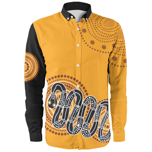 Australia Aboriginal Custom Long Sleeve Shirt - Orange Rainbow Serpent Dreaming Inspired Long Sleeve Shirt
