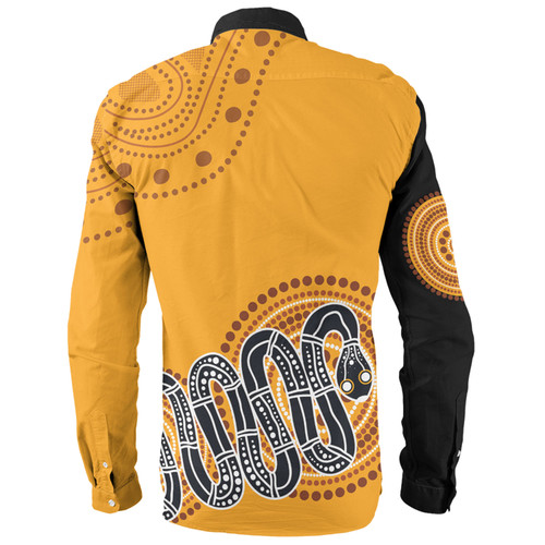 Australia Aboriginal Custom Long Sleeve Shirt - Orange Rainbow Serpent Dreaming Inspired Long Sleeve Shirt Australia Aboriginal Custom Long Sleeve Shirt - Orange Rainbow Serpent Dreaming Inspired Long Sleeve Shirt