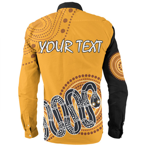 Australia Aboriginal Custom Long Sleeve Shirt - Orange Rainbow Serpent Dreaming Inspired Long Sleeve Shirt Australia Aboriginal Custom Long Sleeve Shirt - Orange Rainbow Serpent Dreaming Inspired Long Sleeve Shirt