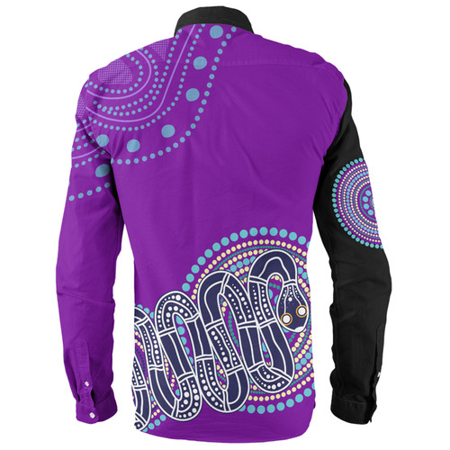 Australia Aboriginal Custom Long Sleeve Shirt - Purple Rainbow Serpent Dreaming Inspired Long Sleeve Shirt Australia Aboriginal Custom Long Sleeve Shirt - Purple Rainbow Serpent Dreaming Inspired Long Sleeve Shirt