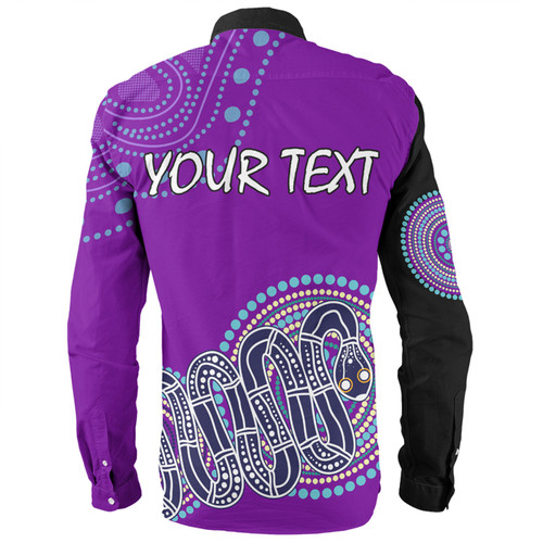 Australia Aboriginal Custom Long Sleeve Shirt - Purple Rainbow Serpent Dreaming Inspired Long Sleeve Shirt Australia Aboriginal Custom Long Sleeve Shirt - Purple Rainbow Serpent Dreaming Inspired Long Sleeve Shirt