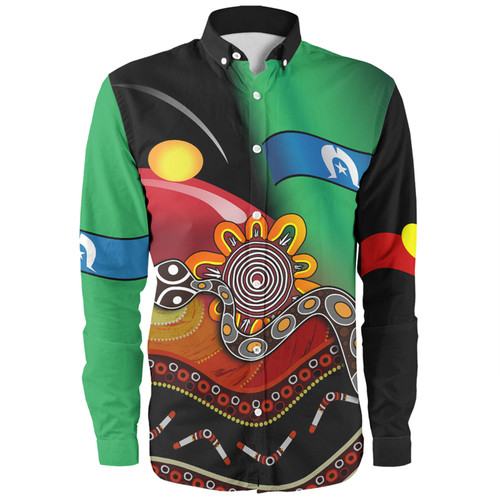 Australia Aboriginal Custom Long Sleeve Shirt - The Rainbow Serpent Dreamtime Give Shape To The Earth Long Sleeve Shirt