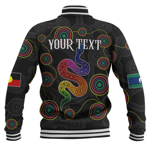 Australia Aboriginal Custom Baseball Jacket - Indigenous Dreaming Rainbow Serpent Inspired Baseball Jacket Australia Aboriginal Custom Baseball Jacket - Indigenous Dreaming Rainbow Serpent Inspired Baseball Jacket