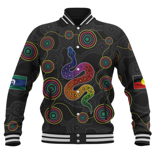 Australia Aboriginal Custom Baseball Jacket - Indigenous Dreaming Rainbow Serpent Inspired Baseball Jacket