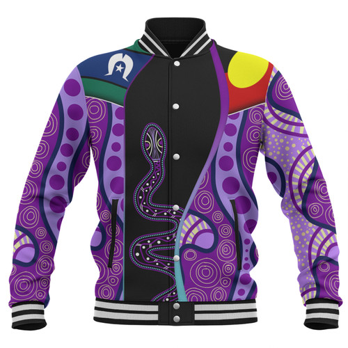 Australia Aboriginal Custom Baseball Jacket - Purple Indigenous Rainbow Serpent Inspired Baseball Jacket