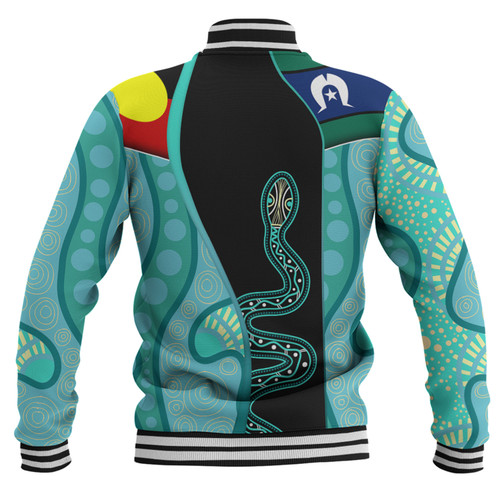 Australia Aboriginal Custom Baseball Jacket - Turquoise Indigenous Rainbow Serpent Inspired Baseball Jacket Australia Aboriginal Custom Baseball Jacket - Turquoise Indigenous Rainbow Serpent Inspired Baseball Jacket