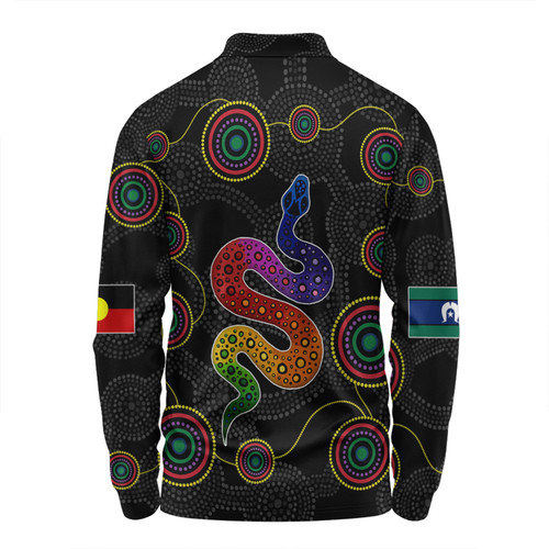 Australia Aboriginal Custom Long Sleeve Polo Shirt - Indigenous Dreaming Rainbow Serpent Inspired Long Sleeve Polo Shirt Australia Aboriginal Custom Long Sleeve Polo Shirt - Indigenous Dreaming Rainbow Serpent Inspired Long Sleeve Polo Shirt