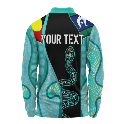 Australia Aboriginal Custom Long Sleeve Polo Shirt - Turquoise Indigenous Rainbow Serpent Inspired Long Sleeve Polo Shirt Australia Aboriginal Custom Long Sleeve Polo Shirt - Turquoise Indigenous Rainbow Serpent Inspired Long Sleeve Polo Shirt