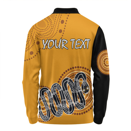 Australia Aboriginal Custom Long Sleeve Polo Shirt - Orange Rainbow Serpent Dreaming Inspired Long Sleeve Polo Shirt Australia Aboriginal Custom Long Sleeve Polo Shirt - Orange Rainbow Serpent Dreaming Inspired Long Sleeve Polo Shirt