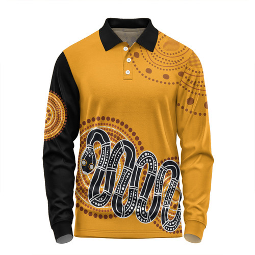 Australia Aboriginal Custom Long Sleeve Polo Shirt - Orange Rainbow Serpent Dreaming Inspired Long Sleeve Polo Shirt