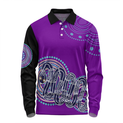 Australia Aboriginal Custom Long Sleeve Polo Shirt - Purple Rainbow Serpent Dreaming Inspired Long Sleeve Polo Shirt