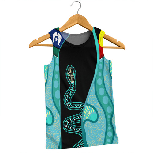 Australia Aboriginal Custom Men Singlet - Turquoise Indigenous Rainbow Serpent Inspired Men Singlet