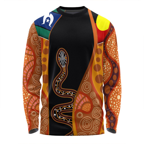 Australia Aboriginal Custom Long Sleeve T-shirt - Indigenous Rainbow Serpent Inspired Long Sleeve T-shirt