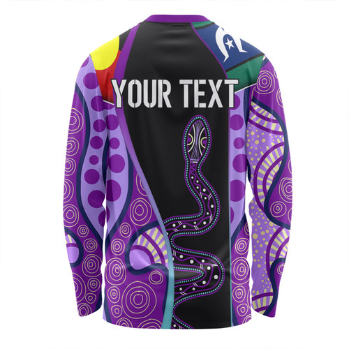 Australia Aboriginal Custom Long Sleeve T-shirt - Purple Indigenous Rainbow Serpent Inspired Long Sleeve T-shirt Australia Aboriginal Custom Long Sleeve T-shirt - Purple Indigenous Rainbow Serpent Inspired Long Sleeve T-shirt