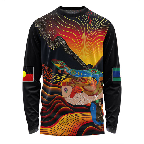Australia Aboriginal Custom Long Sleeve T-shirt - Rainbow Serpent In Aboriginal Dreaming Art Inspired Long Sleeve T-shirt