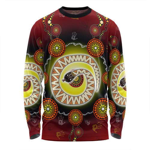 Australia Aboriginal Custom Long Sleeve T-shirt - The Rainbow Serpent Dreaming Spirit Art Long Sleeve T-shirt