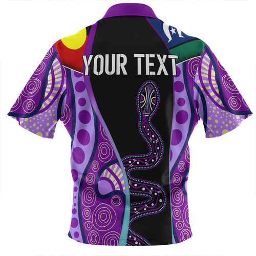 Australia Aboriginal Custom Zip Polo Shirt - Purple Indigenous Rainbow Serpent Inspired Zip Polo Shirt Australia Aboriginal Custom Zip Polo Shirt - Purple Indigenous Rainbow Serpent Inspired Zip Polo Shirt