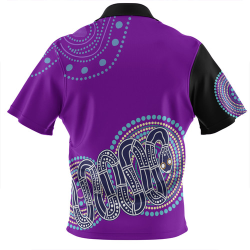 Australia Aboriginal Custom Zip Polo Shirt - Purple Rainbow Serpent Dreaming Inspired Zip Polo Shirt Australia Aboriginal Custom Zip Polo Shirt - Purple Rainbow Serpent Dreaming Inspired Zip Polo Shirt