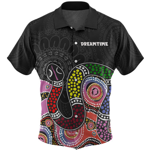 Australia Rainbow Serpent Aboriginal Custom Hawaiian Shirt - Dreamtime Rainbow Serpent Featuring Dot Style Hawaiian Shirt