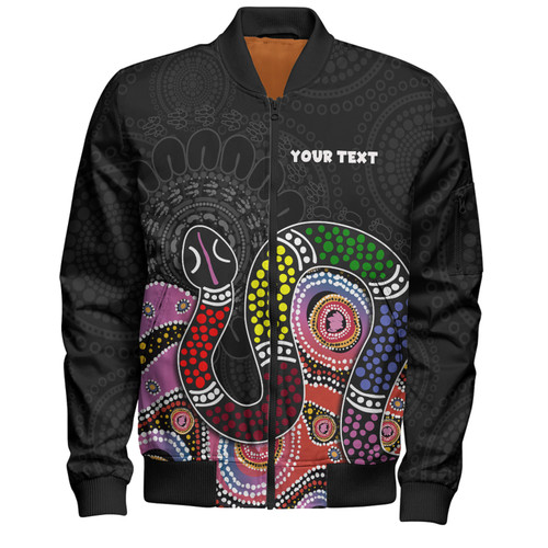 Australia Rainbow Serpent Aboriginal Custom Bomber Jacket - Dreamtime Rainbow Serpent Featuring Dot Style Bomber Jacket Australia Rainbow Serpent Aboriginal Custom Bomber Jacket - Dreamtime Rainbow Serpent Featuring Dot Style Bomber Jacket