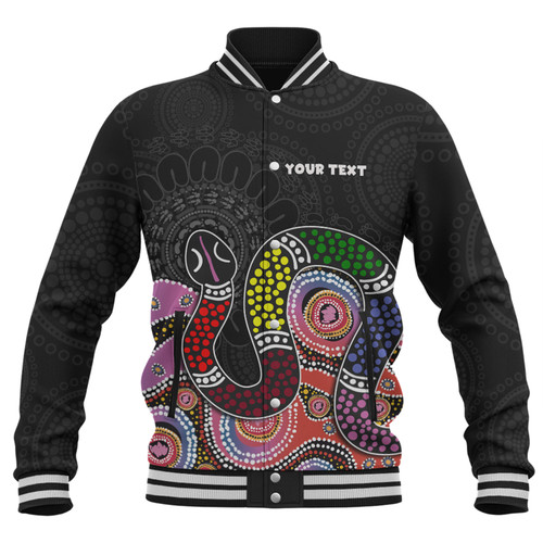 Australia Rainbow Serpent Aboriginal Custom Baseball Jacket - Dreamtime Rainbow Serpent Featuring Dot Style Baseball Jacket Australia Rainbow Serpent Aboriginal Custom Baseball Jacket - Dreamtime Rainbow Serpent Featuring Dot Style Baseball Jacket
